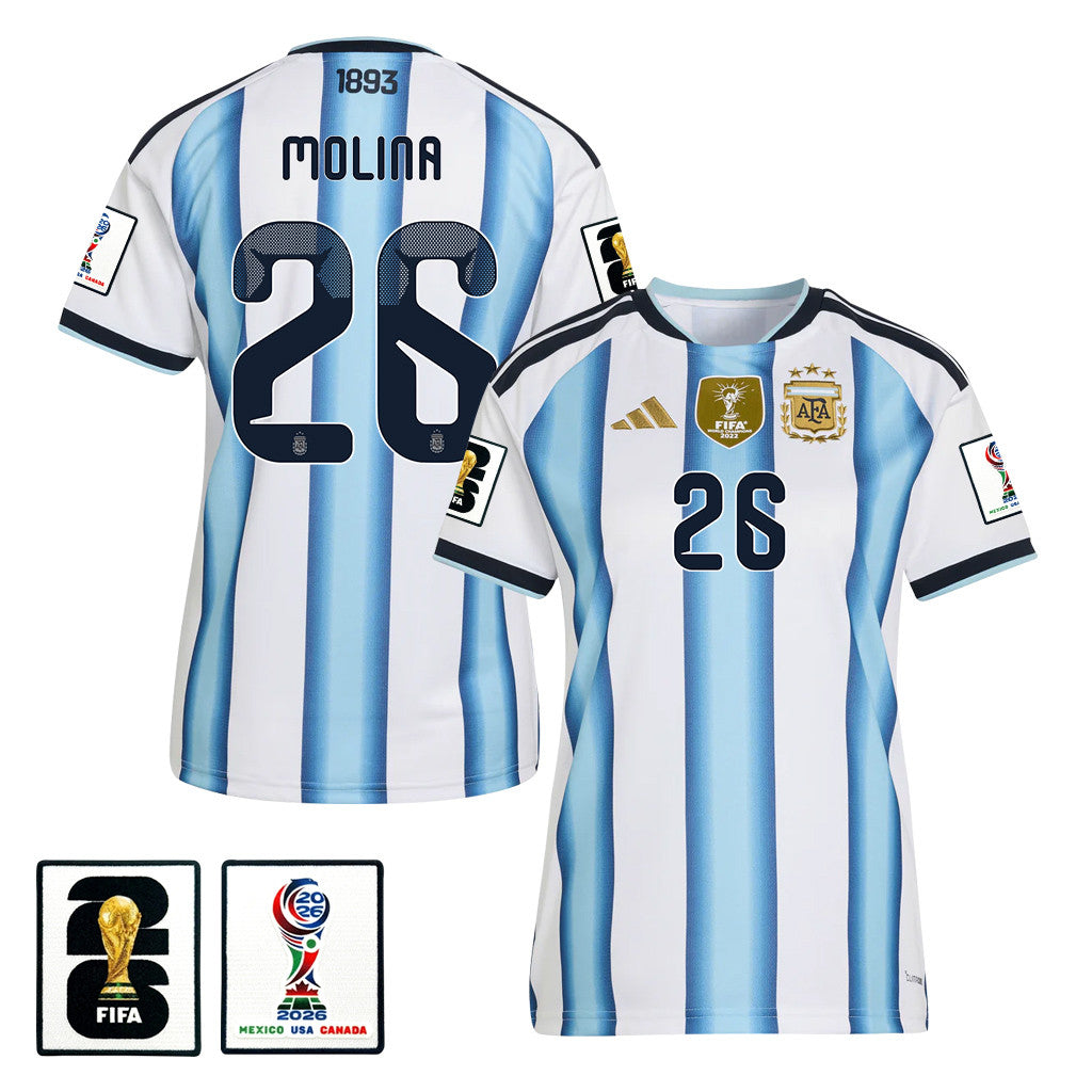 Nahuel Molina 26 Women's Argentina National Team 2026 Home Jersey - White