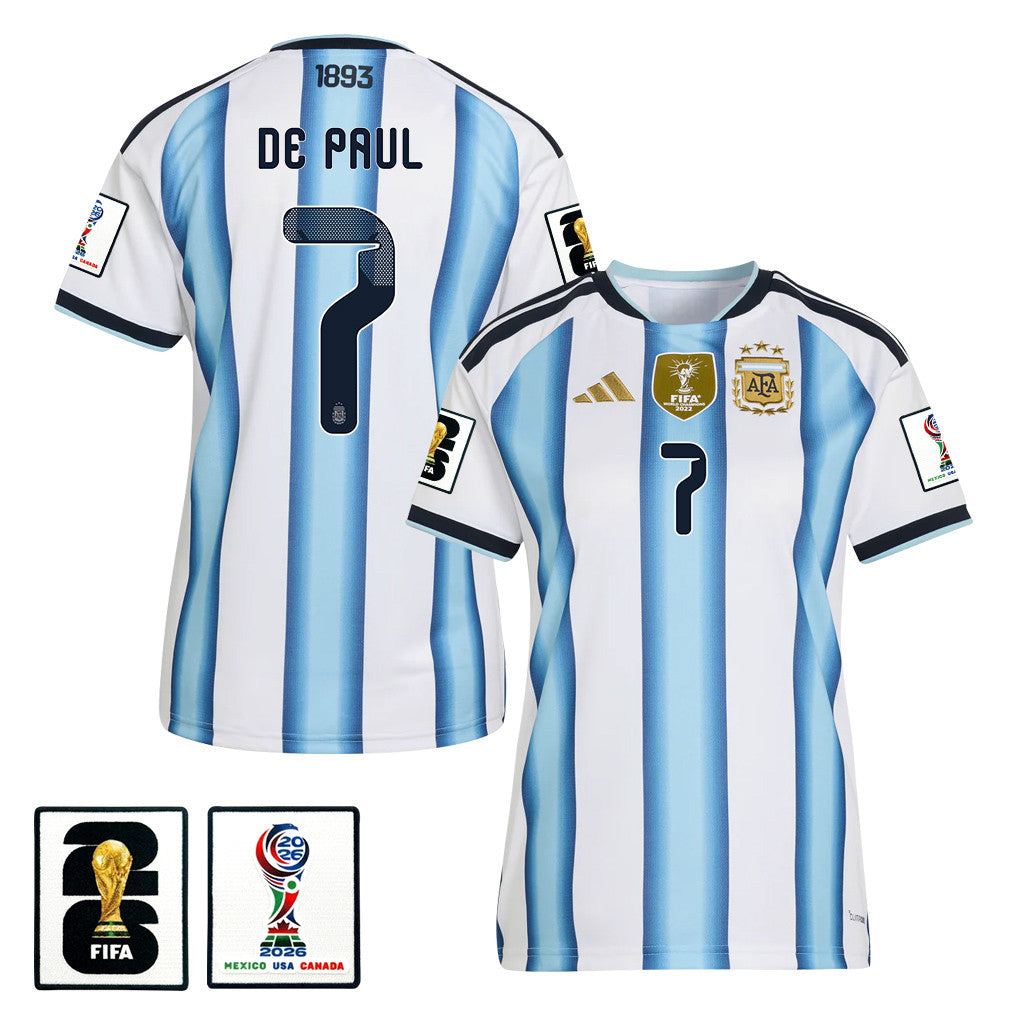 Rodrigo De Paul 7 Women's Argentina National Team 2026 Home Jersey - White