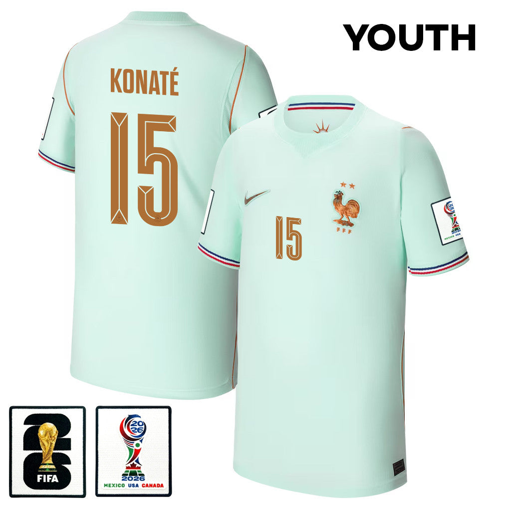 Ibrahima Konaté 15 Youth France National Team 2026 Away Jersey - Green