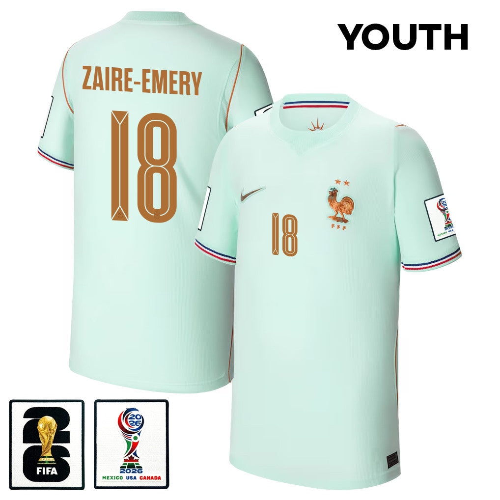 Warren Zaïre-Emery 18 Youth France National Team 2026 Away Jersey - Green