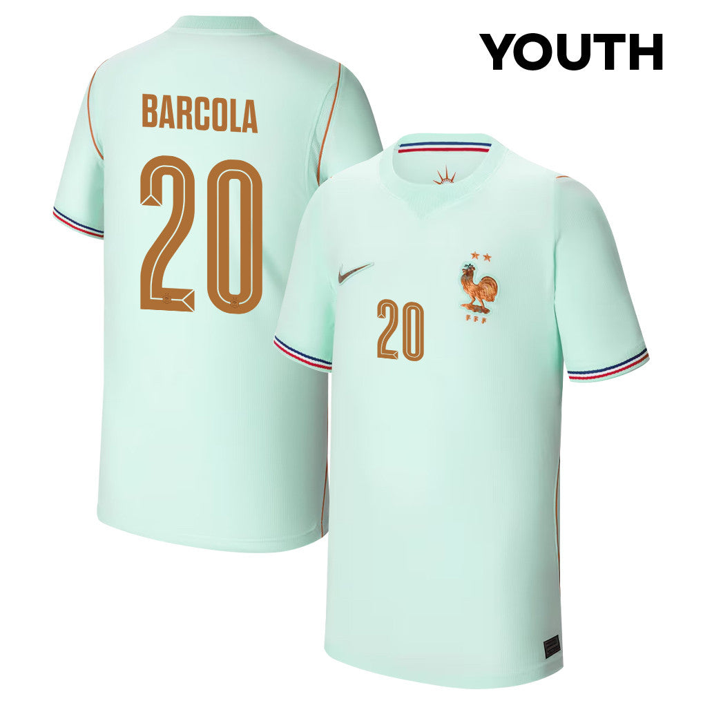 Bradley Barcola 20 Youth France National Team 2026 Away Jersey - Green