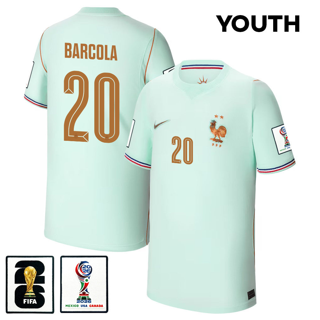 Bradley Barcola 20 Youth France National Team 2026 Away Jersey - Green
