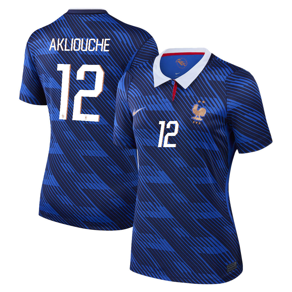 Maghnes Akliouche 12 Women's France National Team 2026 Home Jersey - Blue