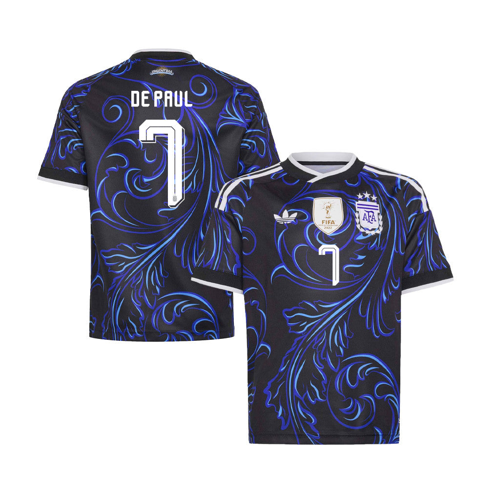 Rodrigo De Paul 7 Youth Argentina National Team 2026 Away Jersey - Black