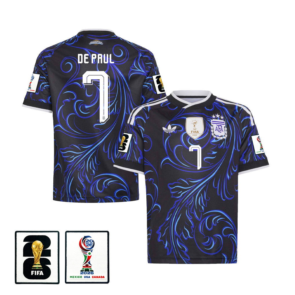 Rodrigo De Paul 7 Youth Argentina National Team 2026 Away Jersey - Black