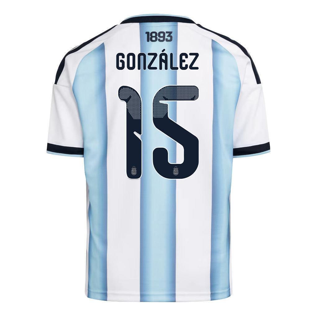Nicolás González 15 Youth Argentina National Team 2026 Home Jersey - White