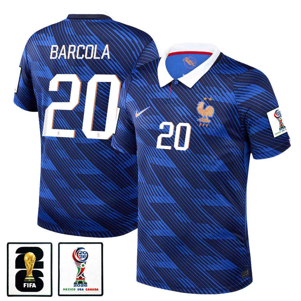 Bradley Barcola 20 France National Team 2026 x World Cup Patch Home Jersey - Blue, Men