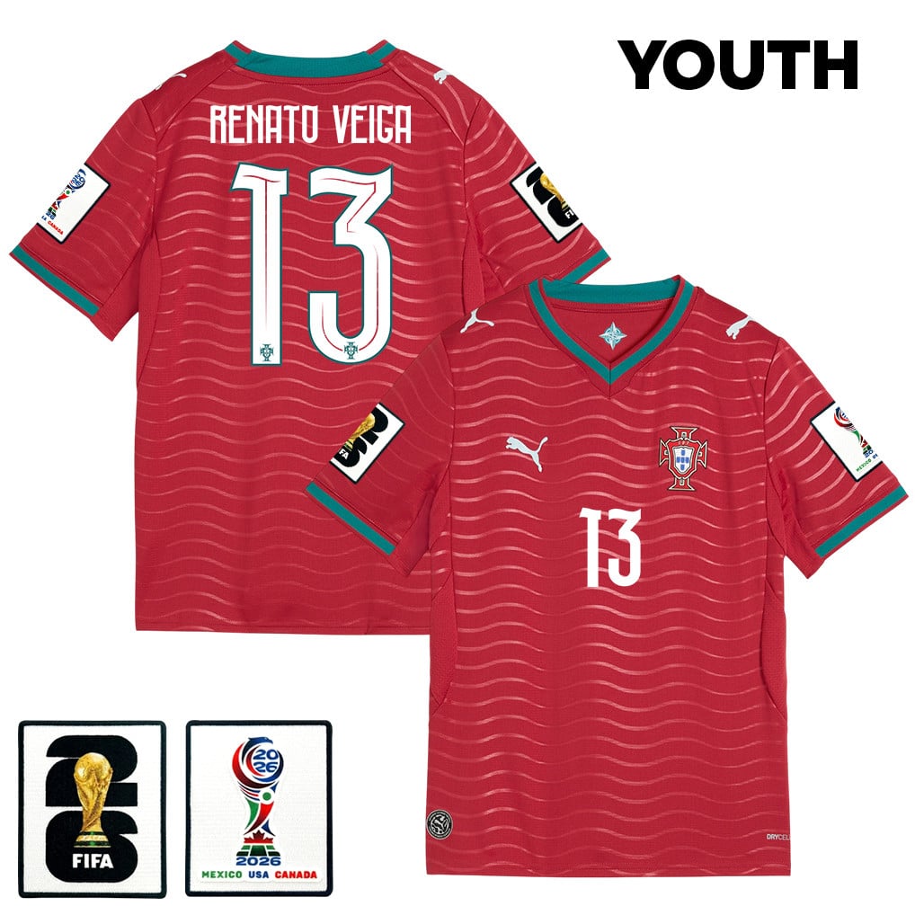 Renato Veiga 13 Youth Portugal National Team 2026 Home Jersey - Red