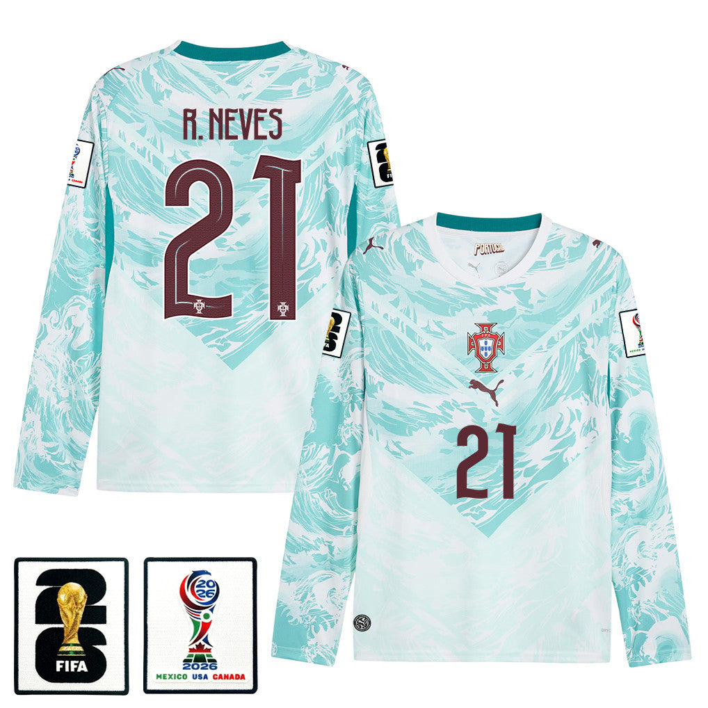 Rúben Neves 21 Portugal National Team 2026 Away Long Sleeve Jersey - White