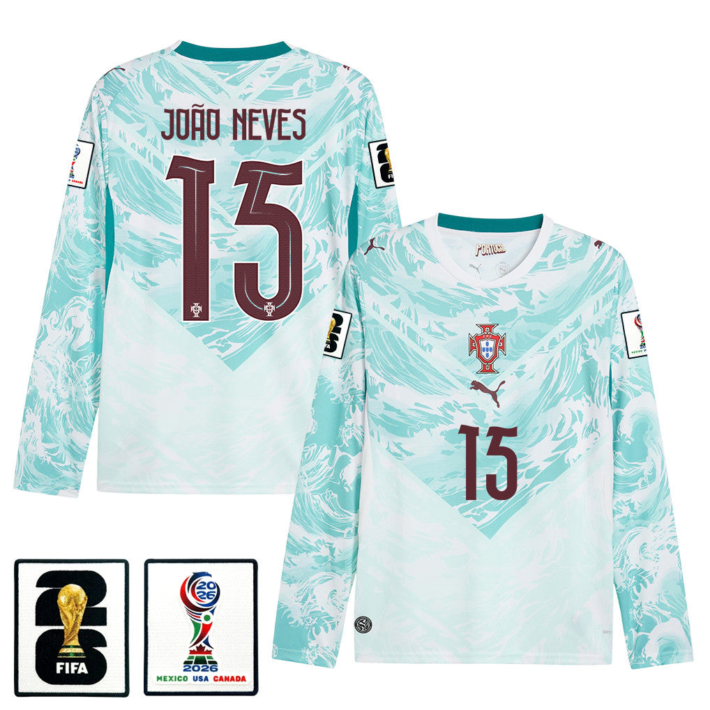 João Neves 15 Portugal National Team 2026 Away Long Sleeve Jersey - White