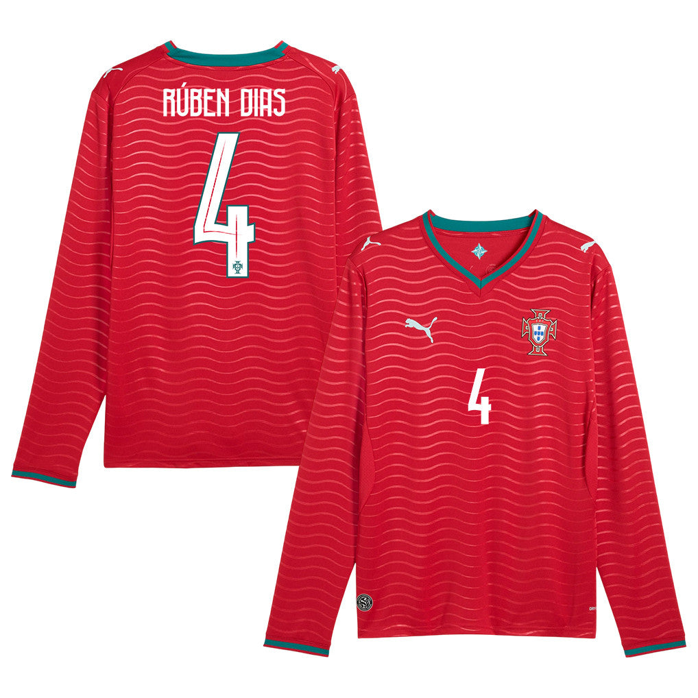 Rúben Dias 4 Portugal National Team 2026 Home Long Sleeve Jersey - Red