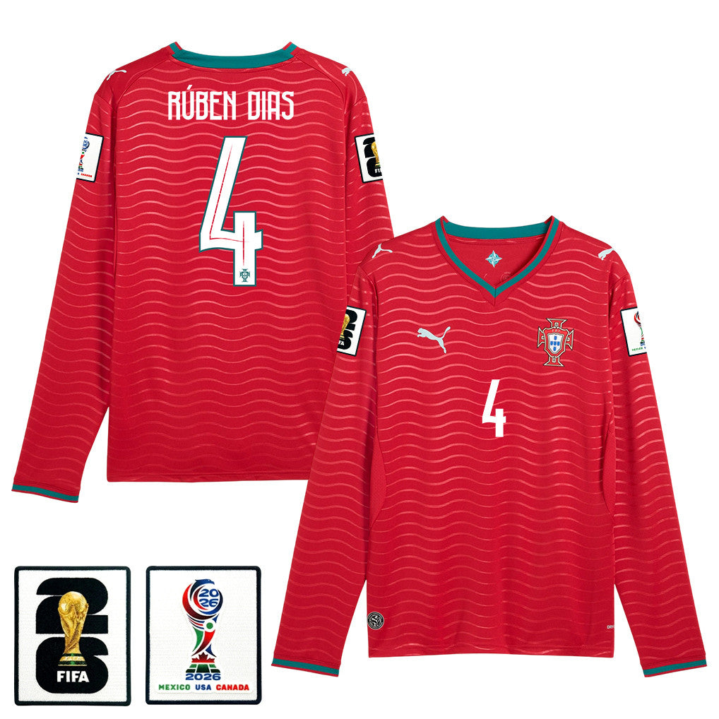 Rúben Dias 4 Portugal National Team 2026 Home Long Sleeve Jersey - Red