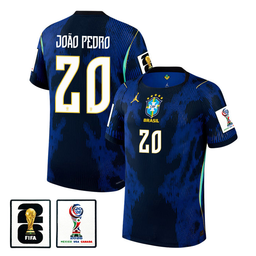 João Pedro 20 Brazil National Team 2026 x World Cup Patch Away Jersey - Blue, Men