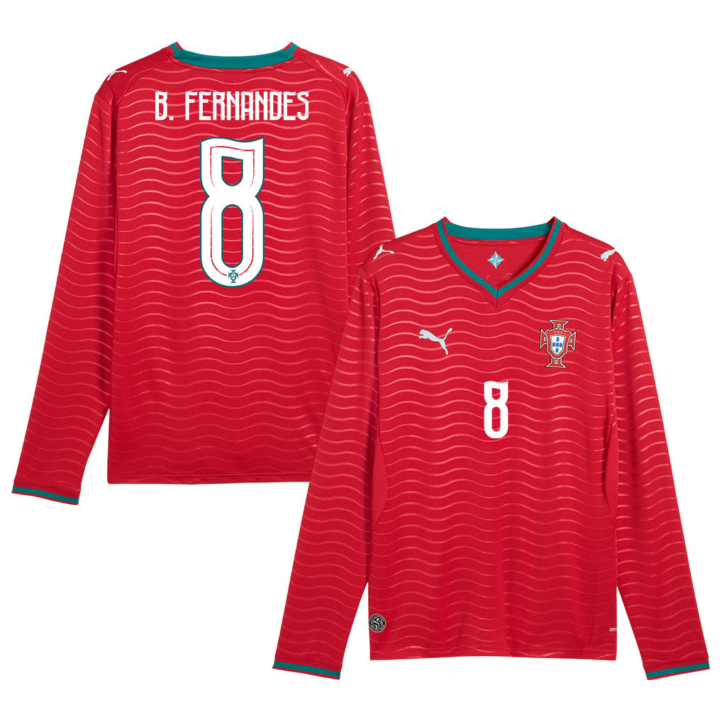 Bruno Fernandes 8 Portugal National Team 2026 Home Long Sleeve Jersey - Red