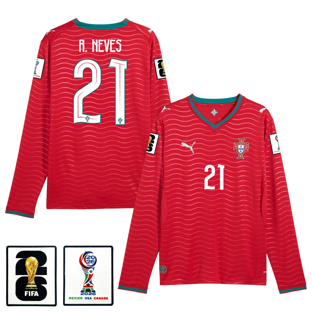 Rúben Neves 21 Portugal National Team 2026 Home Long Sleeve Jersey - Red