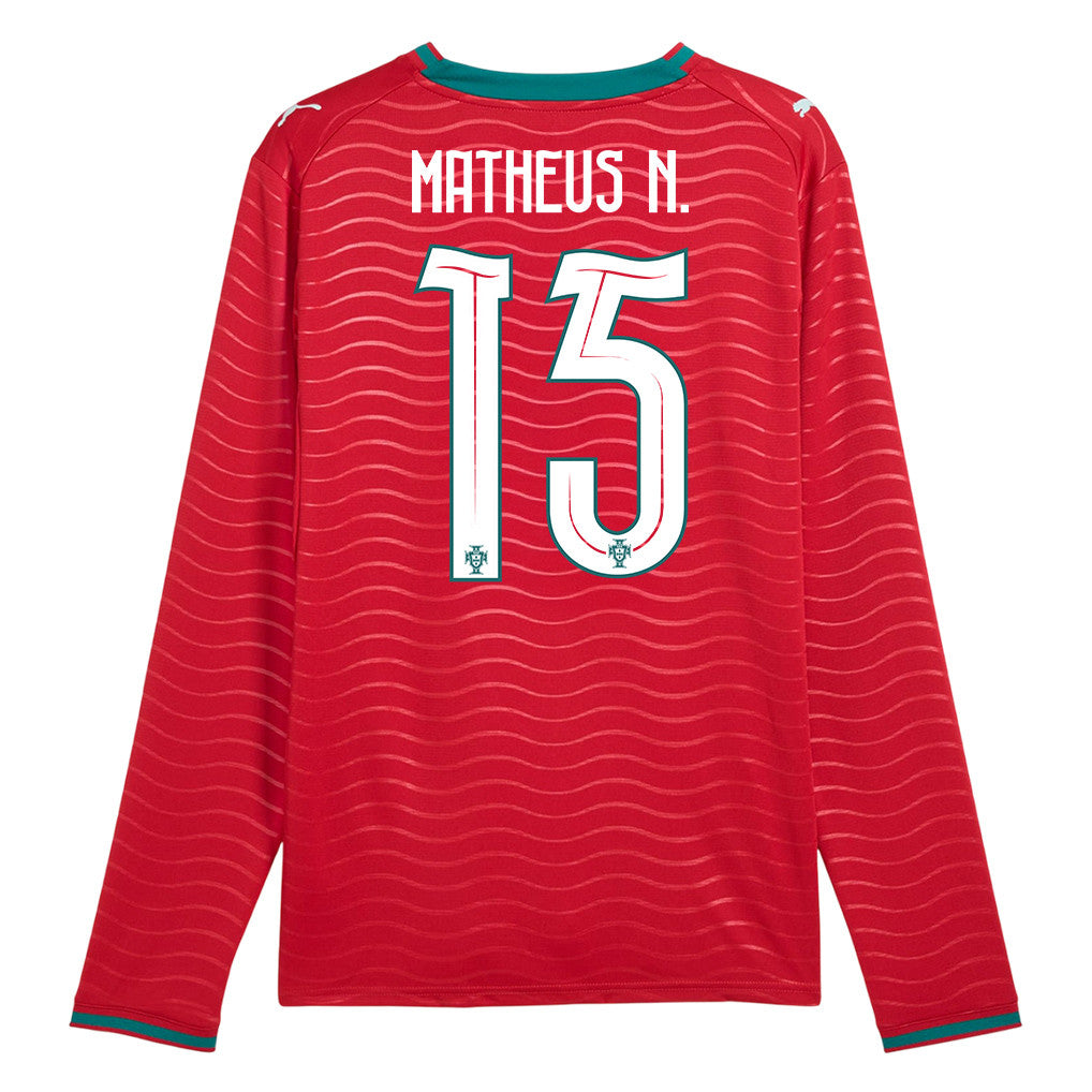 Matheus Nunes 15 Portugal National Team 2026 Home Long Sleeve Jersey - Red