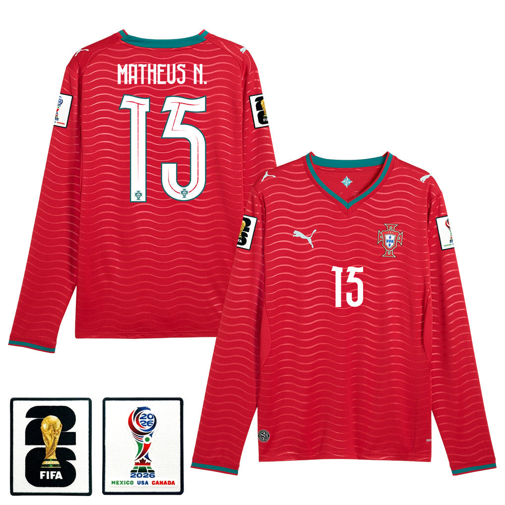 Matheus Nunes 15 Portugal National Team 2026 Home Long Sleeve Jersey - Red