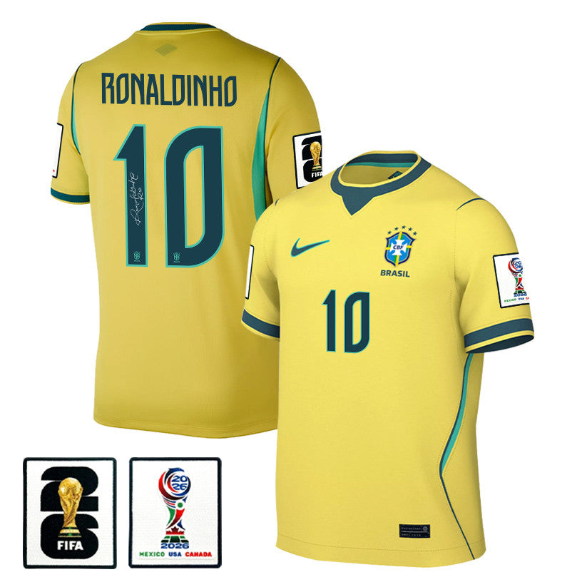 Ronaldinho 10 Legend Signature Brazil National Team 2026 Home Jersey - Yellow, Men