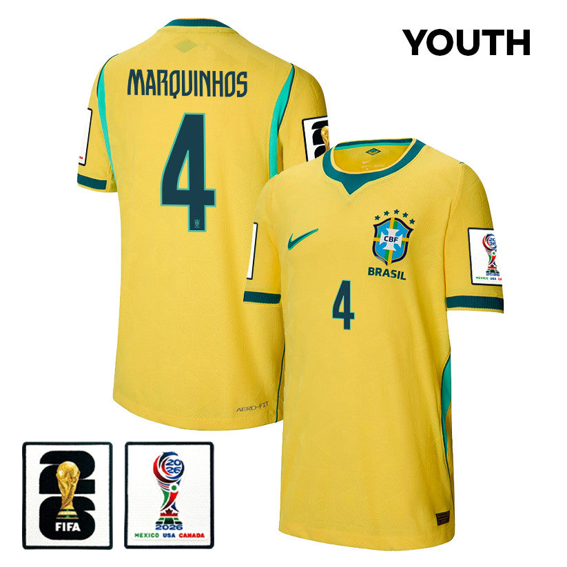 Marquinhos 4 Youth Brazil National Team 2026 Home Jersey - Yellow