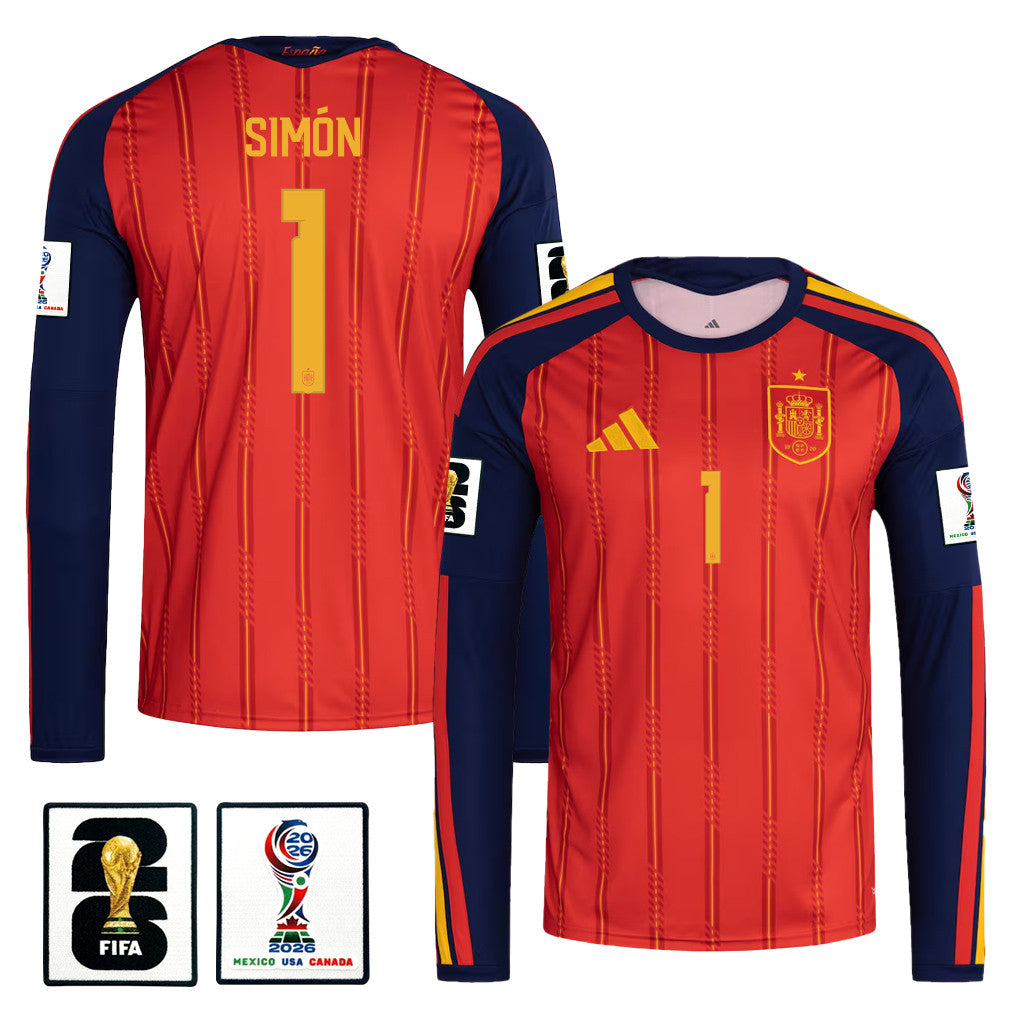 Unai Simón 1 Spain National Team 2026 Home Long Sleeve Jersey - Red