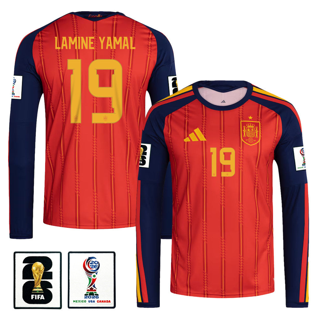 Lamine Yamal 19 Spain National Team 2026 Home Long Sleeve Jersey - Red