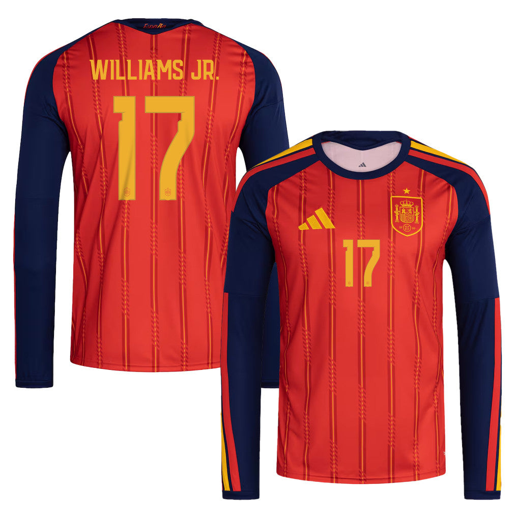Nico Williams 17 Spain National Team 2026 Home Long Sleeve Jersey - Red