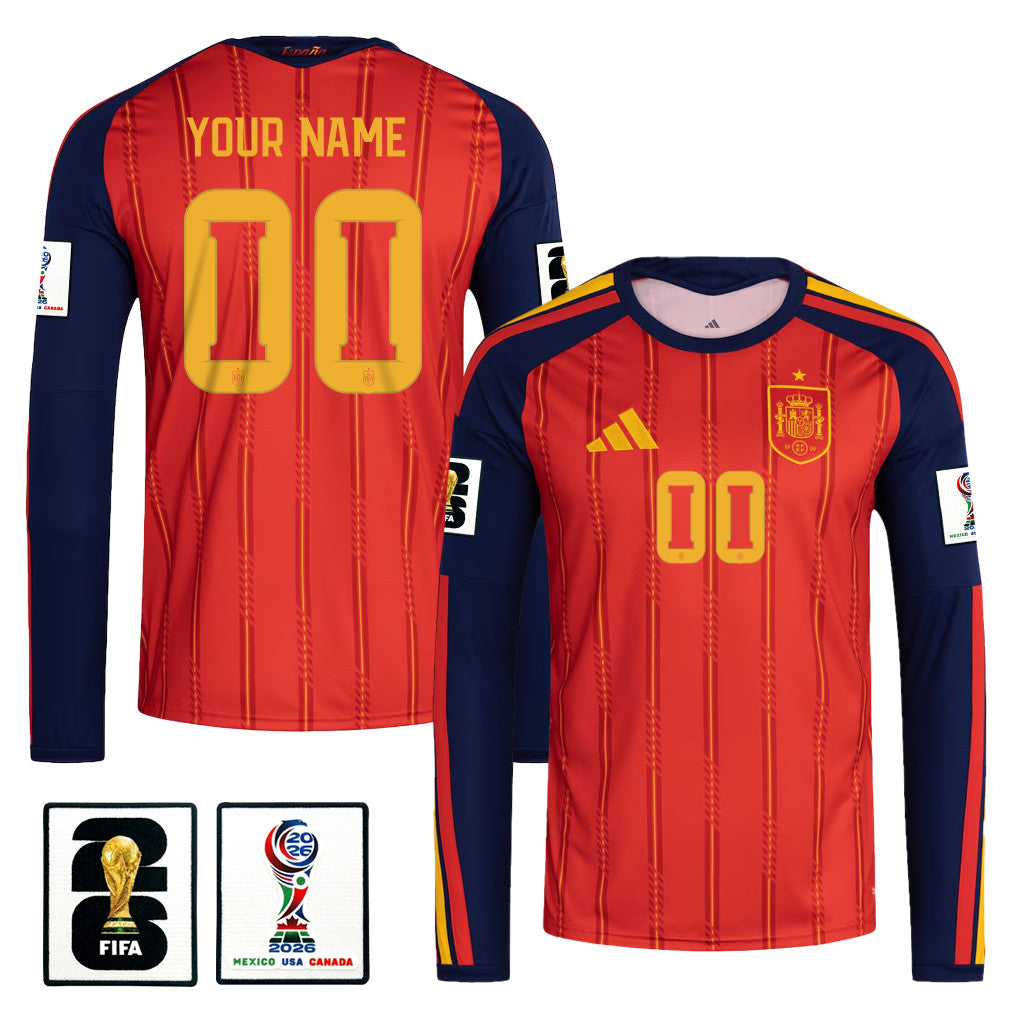 Spain National Team 2026 Home Long Sleeve Jersey - Personalized - Red