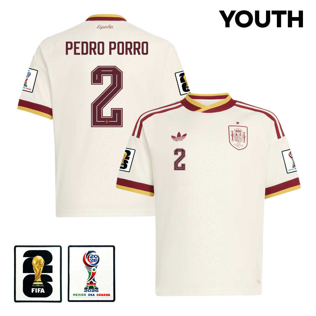 Pedro Porro 2 Spain National Team 2026 Youth Away Jersey - White