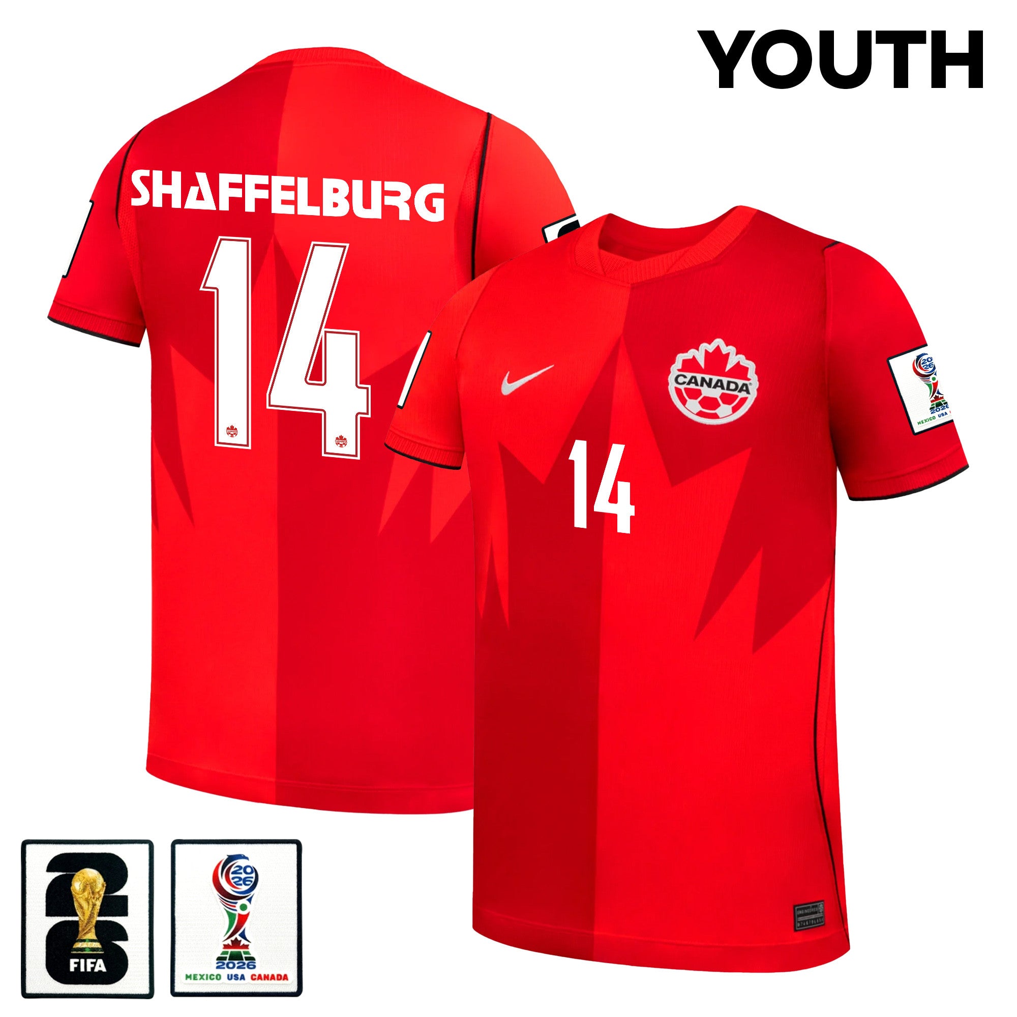 Jacob Shaffelburg 14 Youth Canada National Team 2026 Home Jersey - Red