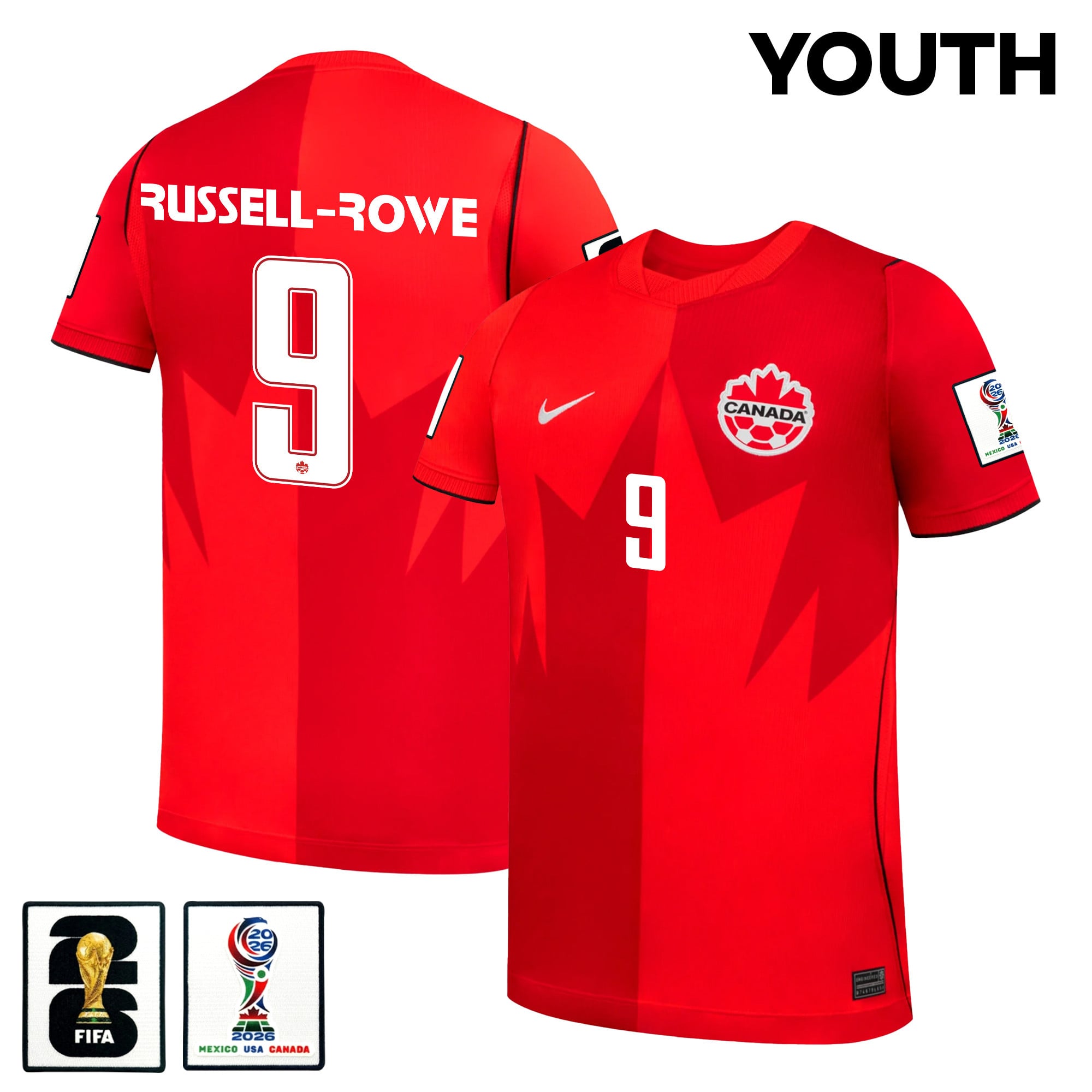 Jacen Russell-Rowe 9 Youth Canada National Team 2026 Home Jersey - Red