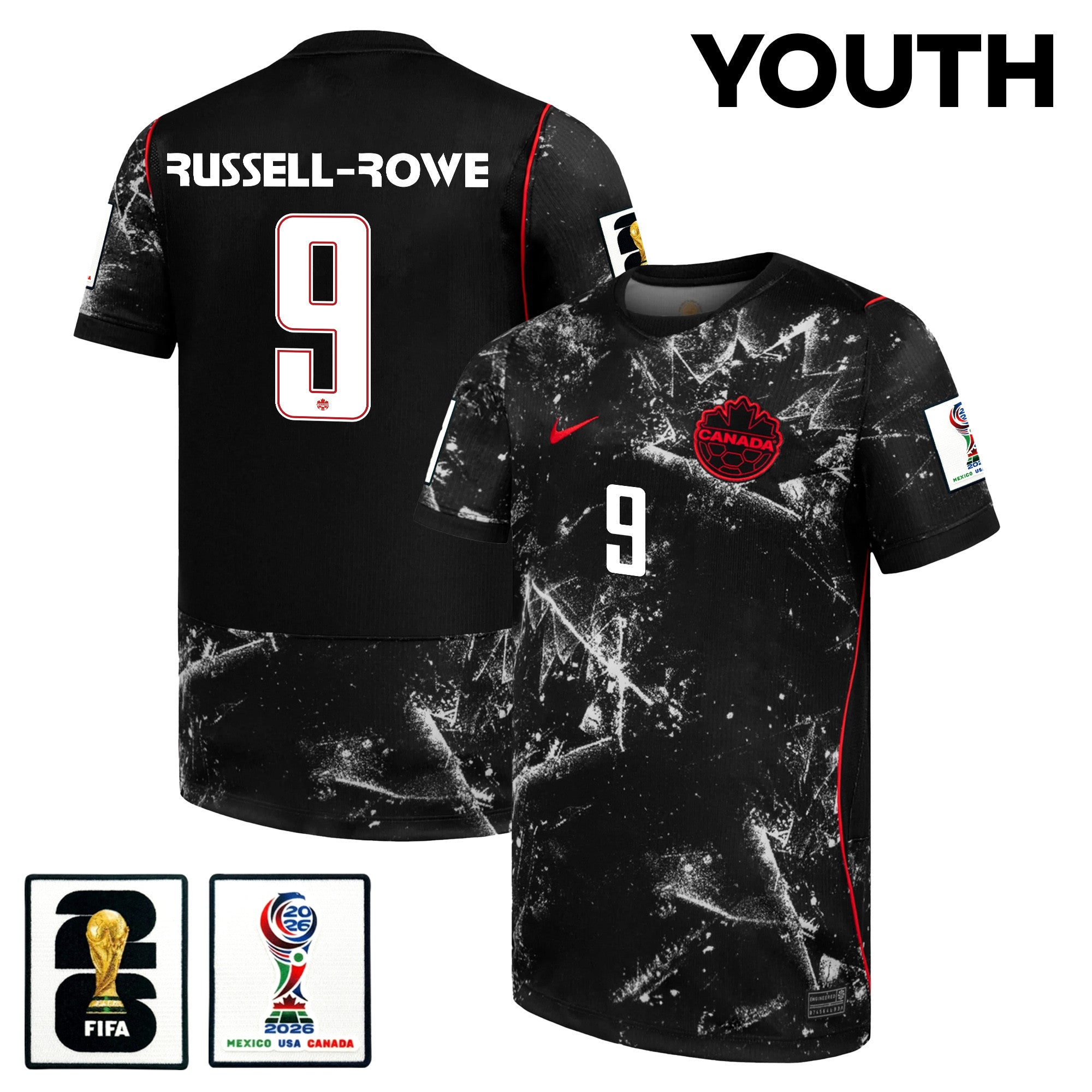 Jacen Russell-Rowe 9 Youth Canada National Team 2026 Away Jersey - Black