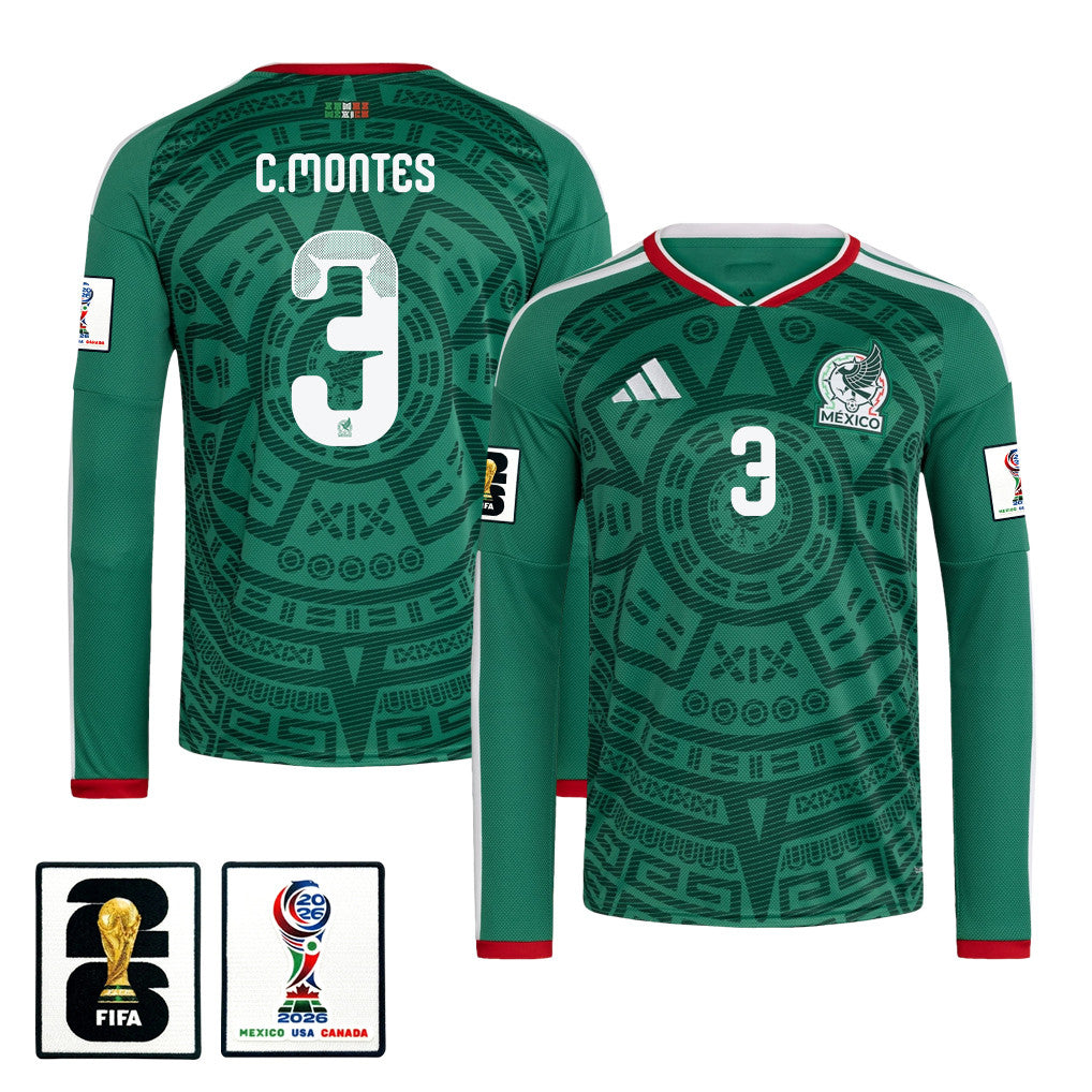 César Montes 3 Mexico National Team 2026 Home Long Sleeve Jersey - Green