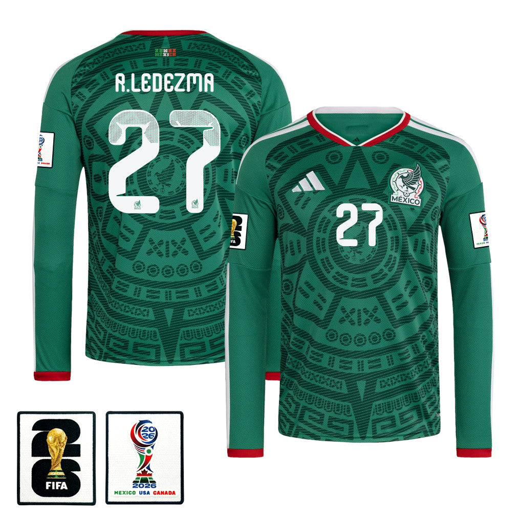 Richard Ledezma 27 Mexico National Team 2026 Home Long Sleeve Jersey - Green