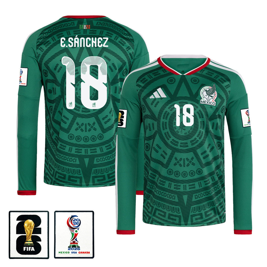 Érick Sánchez 18 Mexico National Team 2026 Home Long Sleeve Jersey - Green