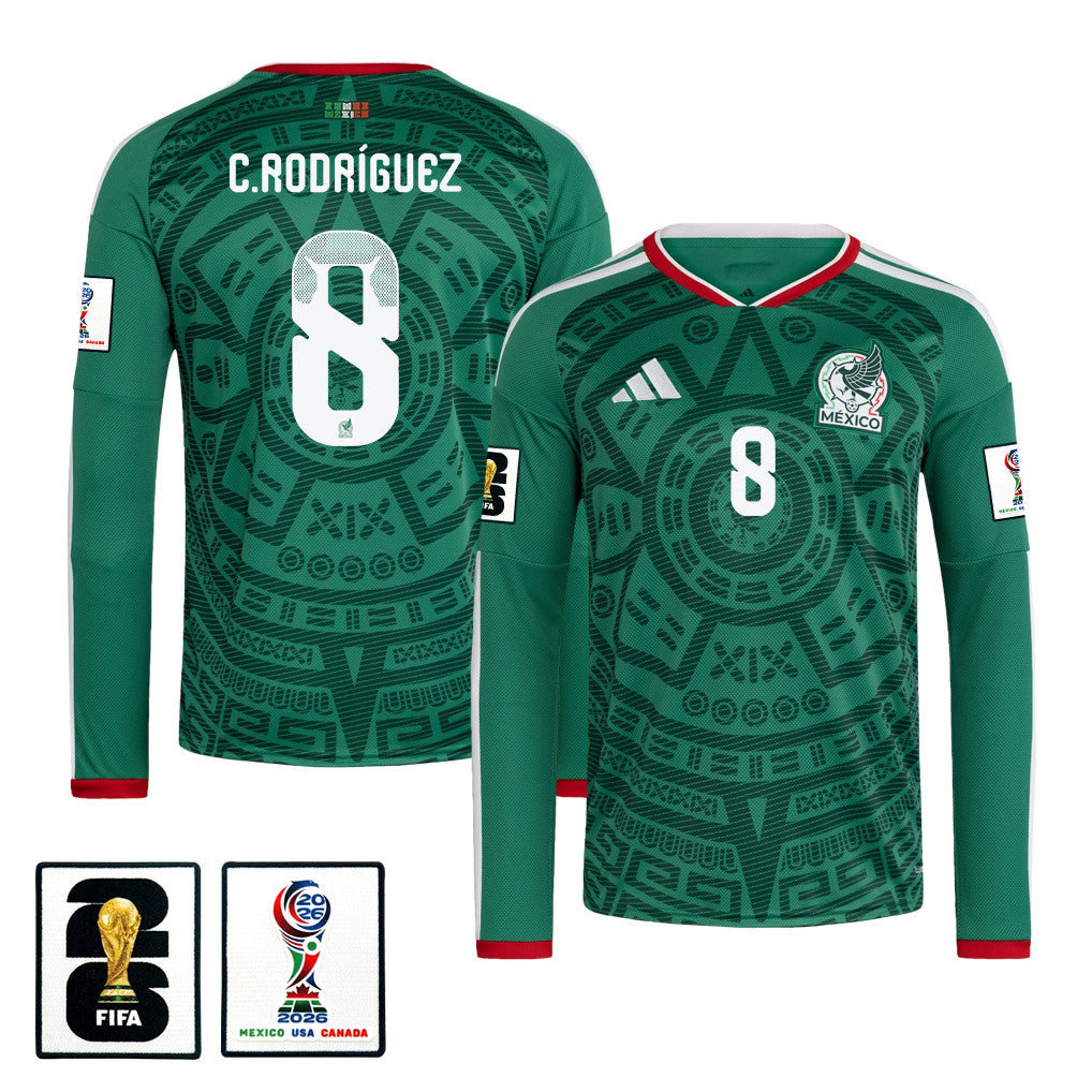 Carlos Rodríguez 8 Mexico National Team 2026 Home Long Sleeve Jersey - Green