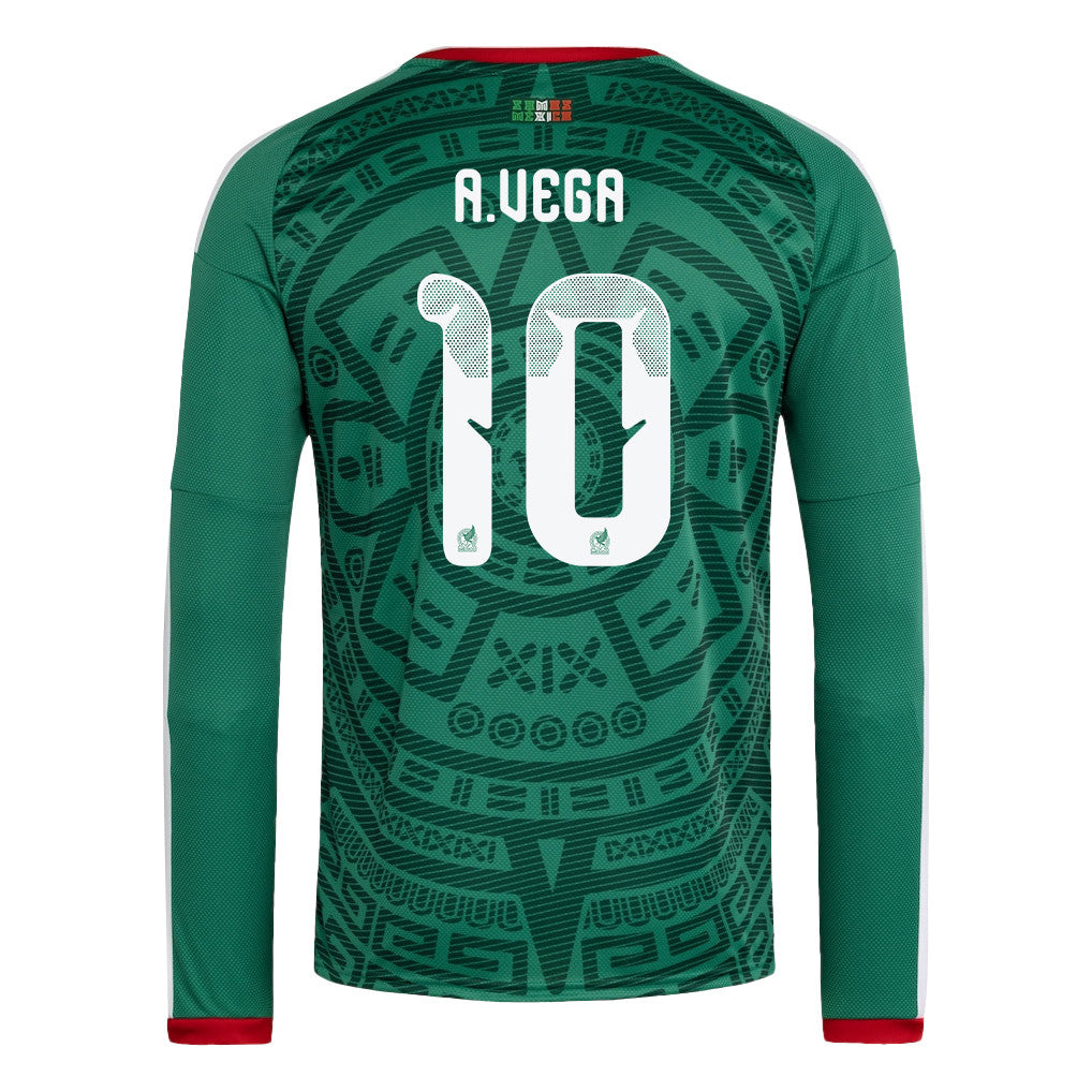 Alexis Vega 10 Mexico National Team 2026 Home Long Sleeve Jersey - Green