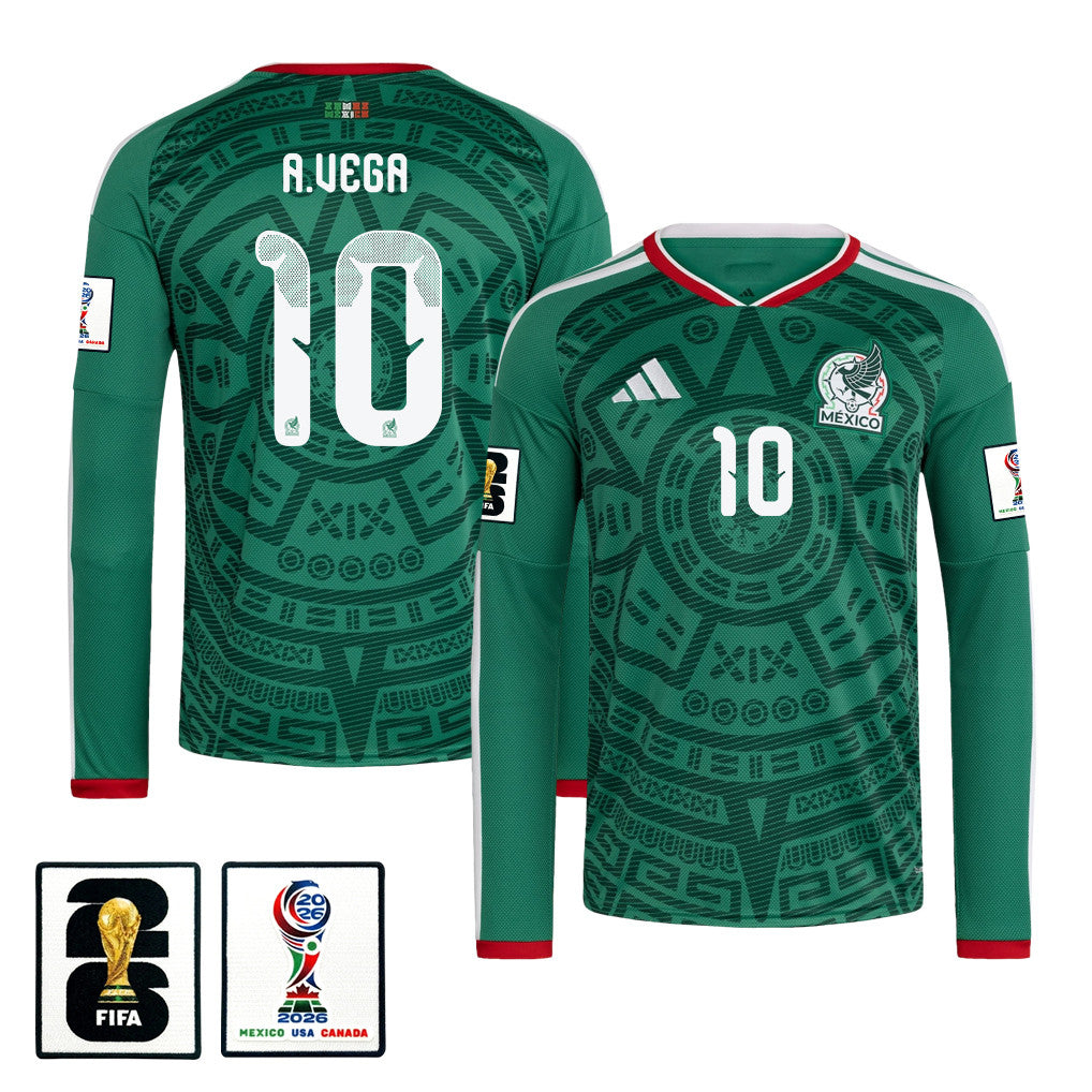 Alexis Vega 10 Mexico National Team 2026 Home Long Sleeve Jersey - Green