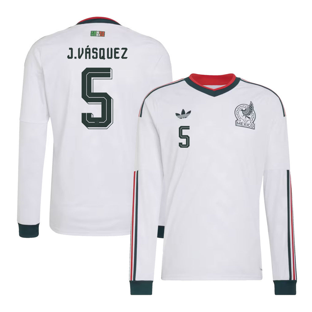 Johan Vásquez 5 Mexico National Team 2026 Away Long Sleeve Jersey - White