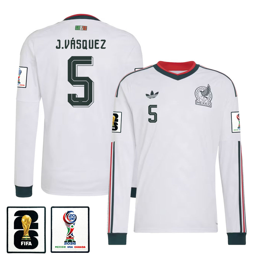 Johan Vásquez 5 Mexico National Team 2026 Away Long Sleeve Jersey - White
