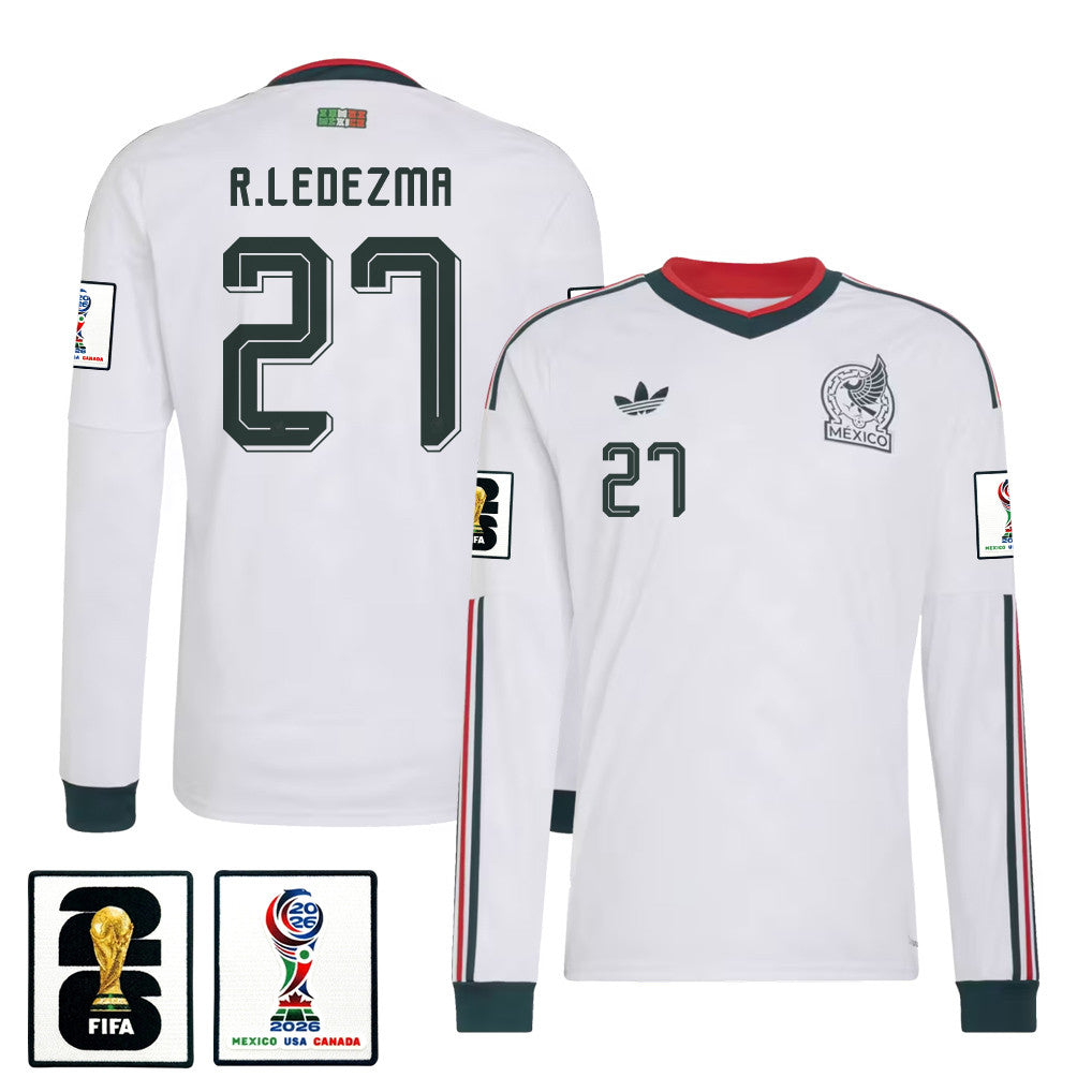 Richard Ledezma 27 Mexico National Team 2026 Away Long Sleeve Jersey - White