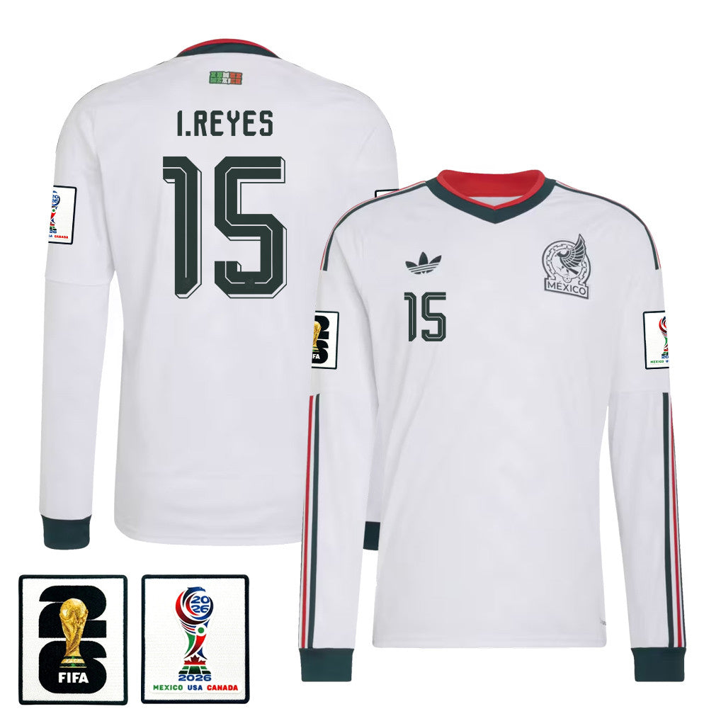 Israel Reyes 15 Mexico National Team 2026 Away Long Sleeve Jersey - White