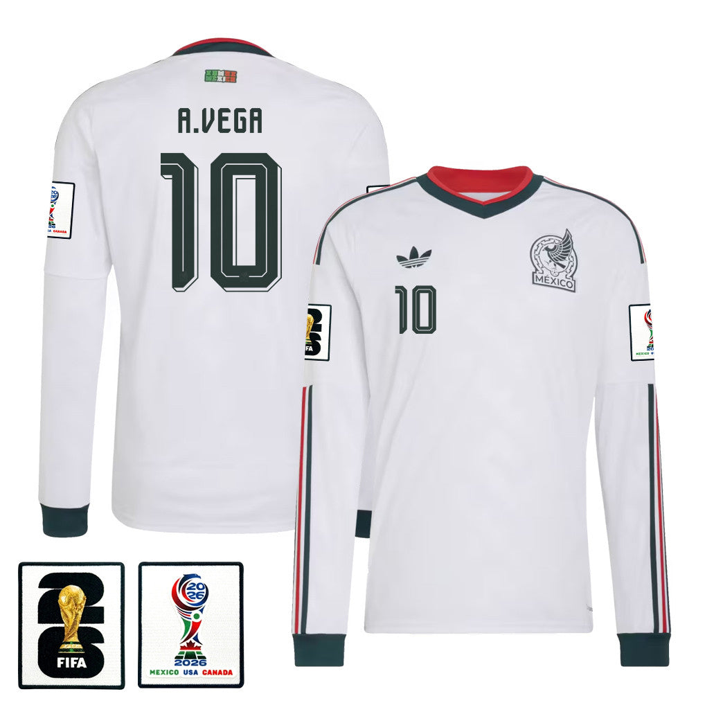 Alexis Vega 10 Mexico National Team 2026 Away Long Sleeve Jersey - White