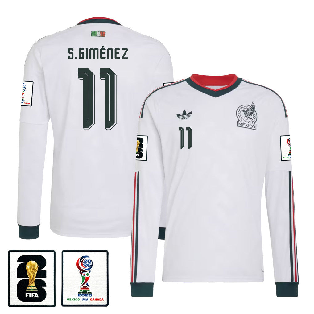 Santiago Giménez 11 Mexico National Team 2026 Away Long Sleeve Jersey - White