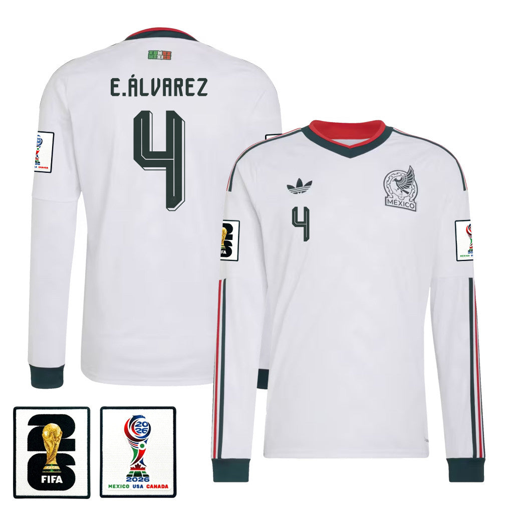 Edson Álvarez 4 Mexico National Team 2026 Away Long Sleeve Jersey - White
