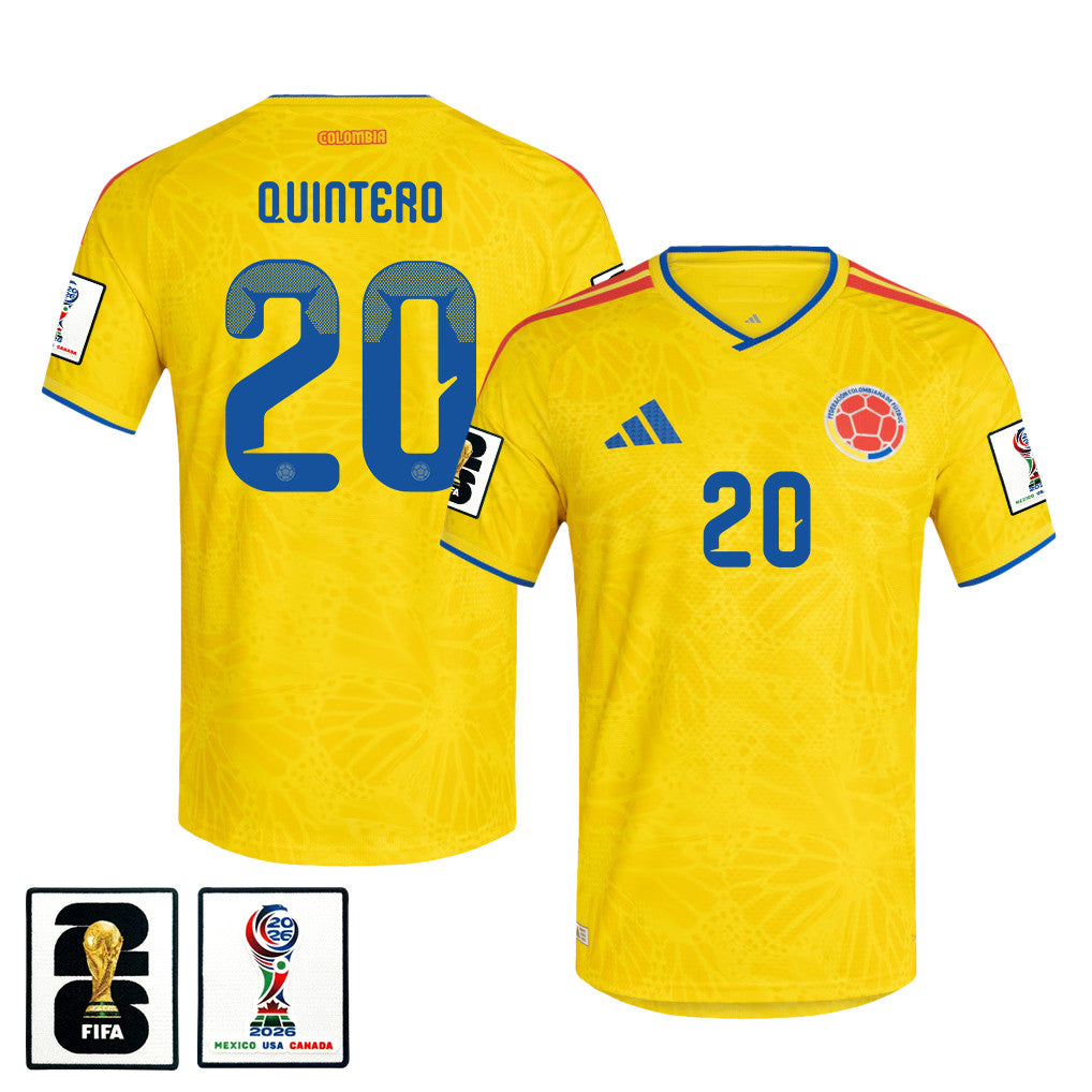 Juan Fernando Quintero 20 Colombia National Team 2026 x World Cup Patch Home Jersey - Yellow, Men