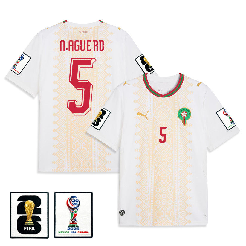 Nayef Aguerd 5 Morocco National Team 2026 Away Jersey - White, Men