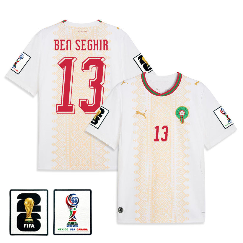 Eliesse Ben Seghir 13 Morocco National Team 2026 Away Jersey - White, Men