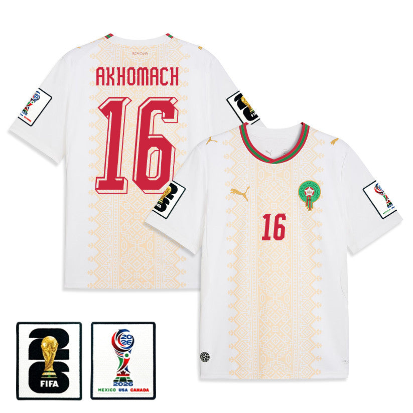 Ilias Akhomach 16 Morocco National Team 2026 Away Jersey - White, Men