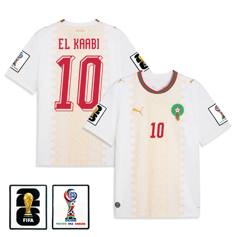 Ayoub El Kaabi 10 Morocco National Team 2026 Away Jersey - White, Men