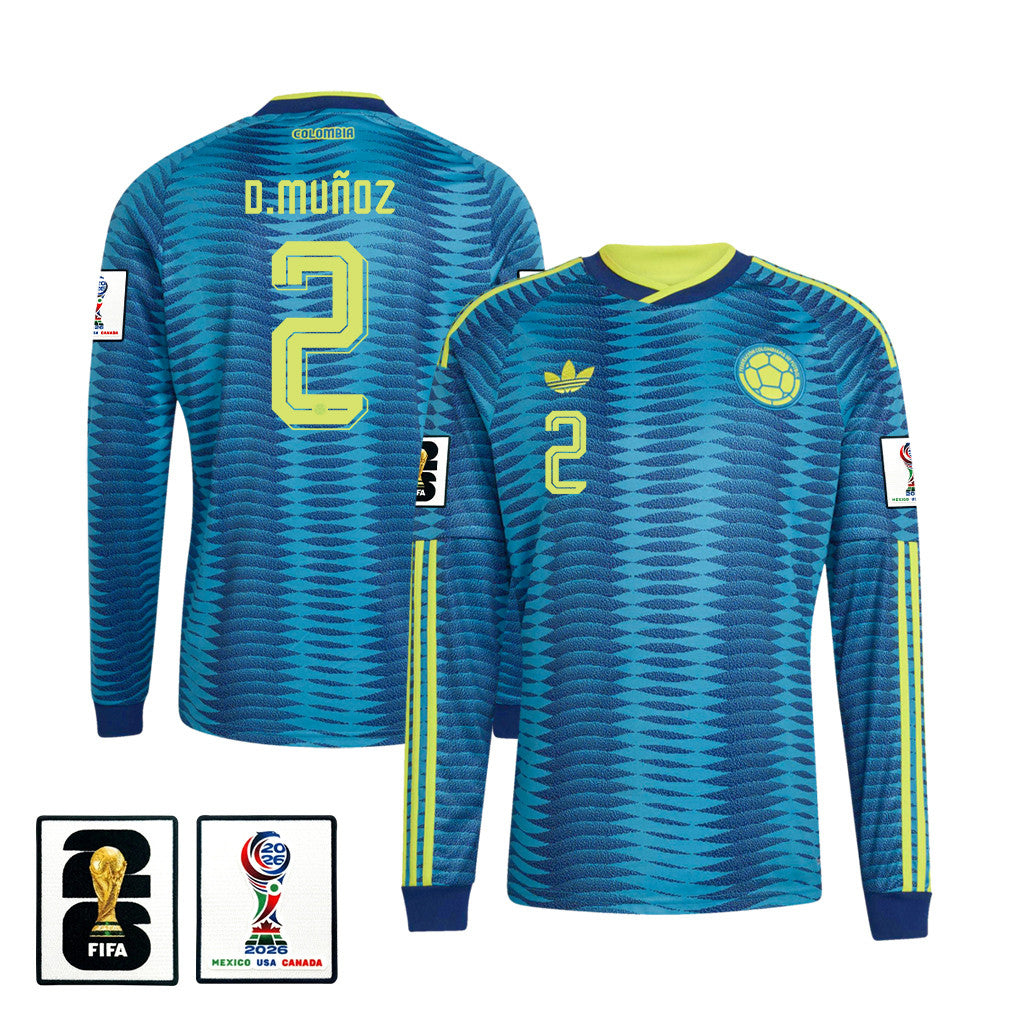 Daniel Muñoz 2 Colombia National Team 2026 Away Long Sleeve Jersey - Turquoise